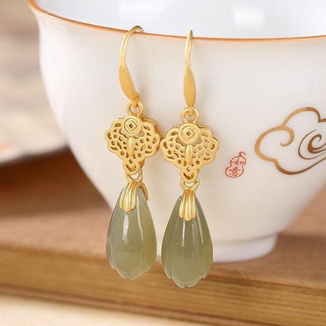 Wucifang Jewelry Ohrringe, Natürliche Hetian Jade, Grün, Damen, 45*10mm - Bild 1