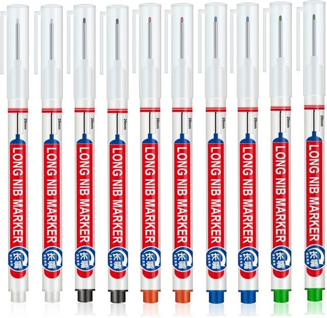10er Set Markierungsstifte mit Federkopf für Metall und Holz, Blau, Permanent Marker mit 20mm tiefem Loch für präzise Perforation - Bild 1
