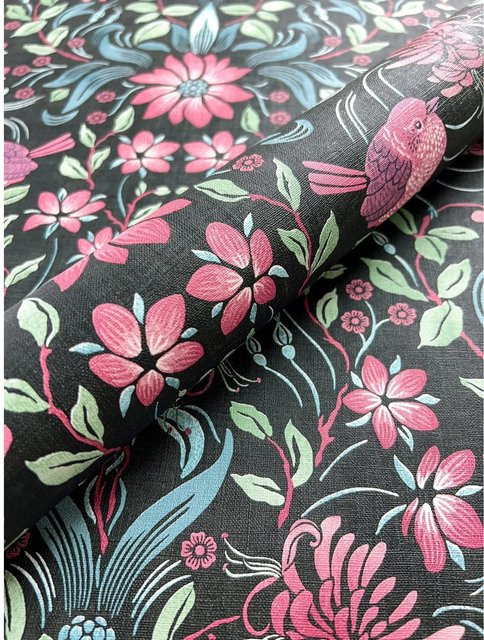 Newroom Vliestapete Leilani Black mit floralem Blumenmuster in Black, Pink und Turquoise, FSC-zertifiziert - Bild 1