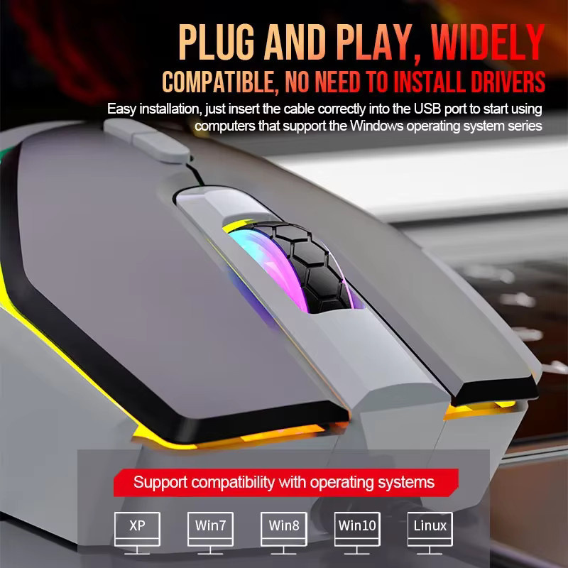 AIHUMAO G708 Gaming-Maus mit LED-Hintergrundbeleuchtung, optische USB-Maus in Schwarz - Bild 5