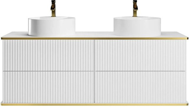 Vente-unique Doppelwaschtisch Keliza in Weiß mit Gold und Streifenoptik, Breite: 150 cm - Bild 1