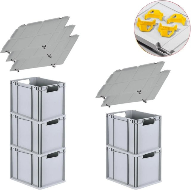 PROREGAL Spar Set Eurobox Nextgen Economy mit Auflagedeckel und Schiebeschnappverschlüssen, Gelb, H: 32 cm, B: 30 cm, T: 40 cm, 30 Liter, 5 Stück - Bild 1