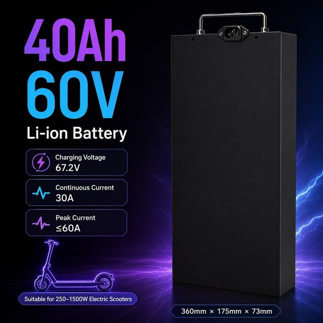 Ersatzakku 60V Li-Ion-Pack für City Coco Elektroroller in Schwarz mit BMS und wasserdichtem Gehäuse - Bild 1