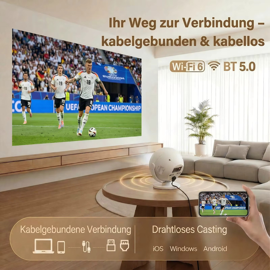 XGODY 4K Heimkino Projektor mit 360 ANSI, Android, elektrischem Fokus und Kurzdistanz-Funktion, Weiß - Bild 3