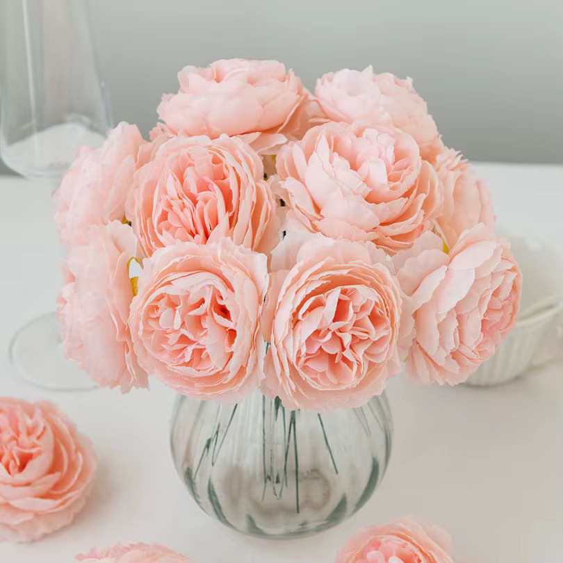 TTCY Künstliche Pfingstrosen-Blumenstängel in Pink aus Textil für deine Tischdekoration und Hochzeitsfloristik - Bild 1