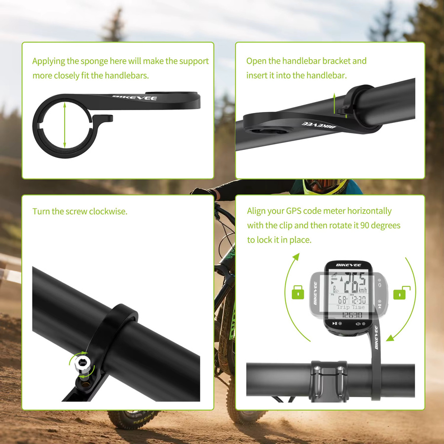 Bikevee Universal Wireless GPS Fahrradcomputer Halterung mit Adapter Basis in Grün und Schwarz für Garmin, XOSS, iGPSPORT, Magene, Coospo und CYCLAMI - Bild 2