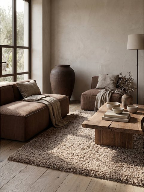 Kadima Design Hochflorteppich RHEIN, einfarbig, Beige, B/T: 140 x 200 cm - Bild 1