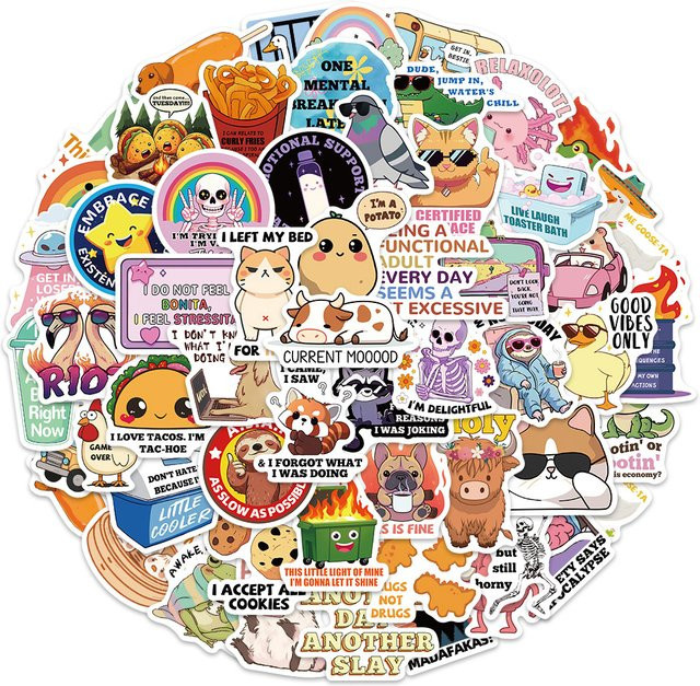 55 Stück Delulu Solulu Cartoon Aufkleber in Multicolour zur Dekoration von Handyhüllen, Laptops und Gepäck - Bild 1