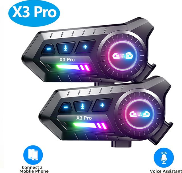 XINOWY X3 Pro Motorradhelm Bluetooth-Headset BT6.0 mit 2-Fahrer-Intercom, 1000m Reichweite, Geräuschunterdrückung, IPX6 Wasserdicht und Musik-Sharing, Farbe: Schwarz - Bild 1