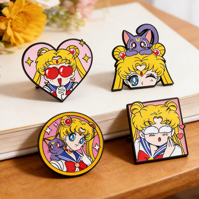 Bandai Emaille-Pins, Mond- und Herzform, Unisex - Bild 1