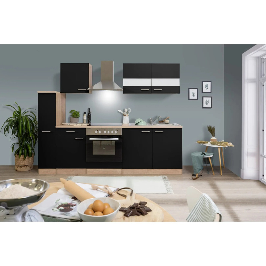 Respekta Küchenzeile KB240ESSC in Schwarz-Eiche mit Soft-Close-Türen und Glaselementen, Breite: 240 cm, Tiefe: 60 cm - Bild 2