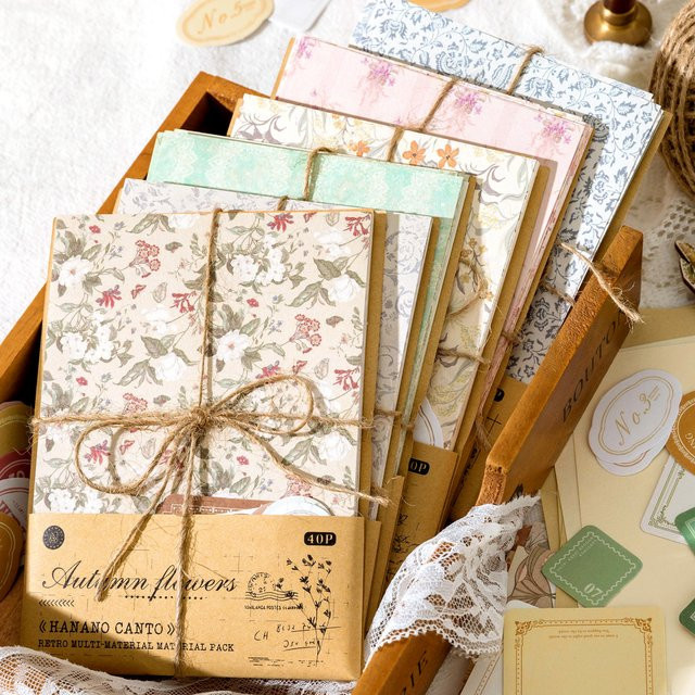 Journamm 40 Stück Vintage Dekoratives Papier für Collagen und Scrapbooking mit Blumenmustern in Multicolour - Bild 1
