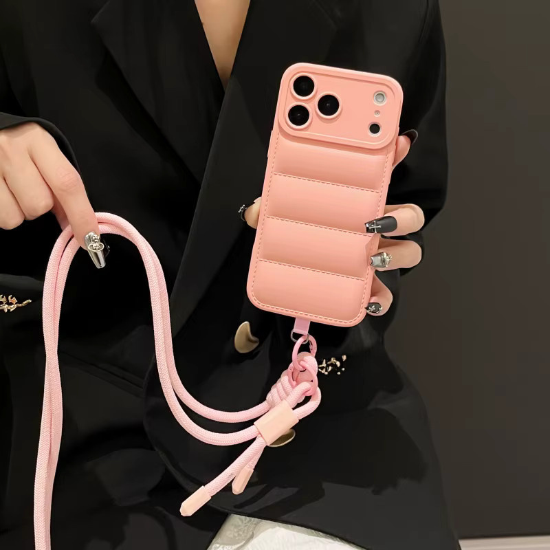 Crossbody Daunenjacke Silikon Soft Phone Case für Apple iPhone 17 16 15 14 13 12 11 Pro Max XS 7 8 Plus mit Kameraschutz in Gelb - Bild 2