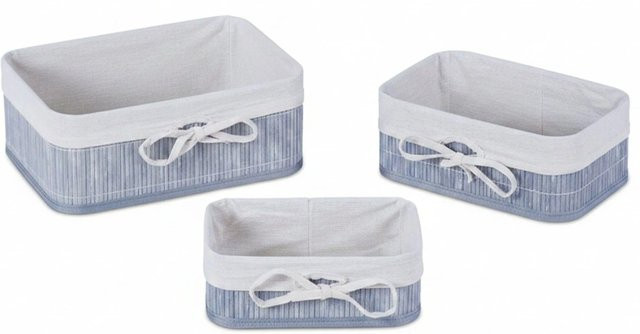 Relaxdays Aufbewahrungskörbe 3er Set aus Bambus in Grau und Creme, stapelbar, B: 12 cm, T: 32 cm, H: 23 cm - Bild 1