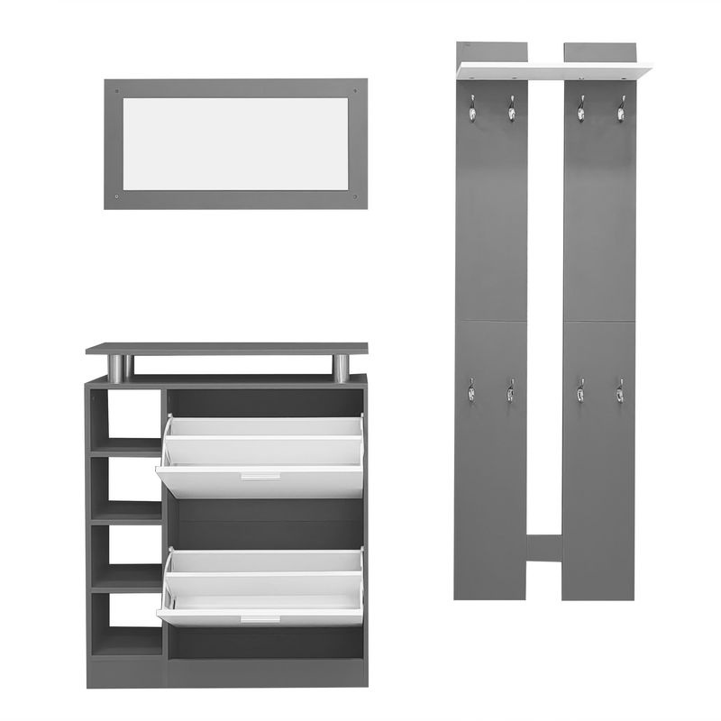 Aosom Wandgarderobe Set mit Spiegel, Regal und Schuhschrank in Weiß und Grau, B/T/H: 80 x 25 x 96,5 cm - Bild 2