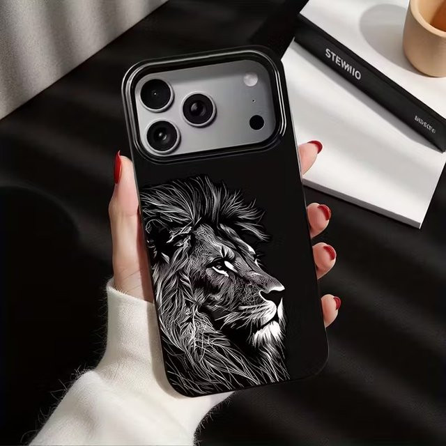 Schutzhülle mit Löwen-Design für iPhone Modelle in Schwarz aus weichem TPU mit Anti-Drop-Funktion - Bild 1