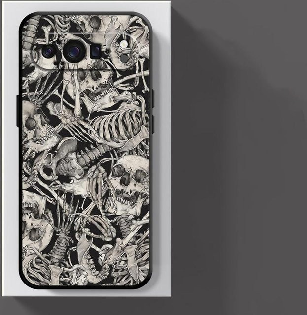 Handyhülle mit Totenkopf Cartoon Design für Google Pixel 6, 7, 8, 9, 10 Pro und XL in Schwarz - Bild 1
