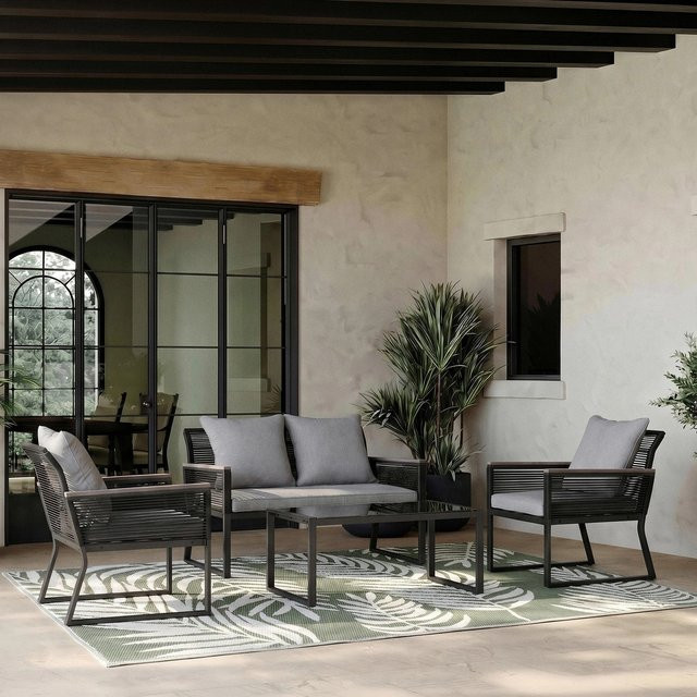Bessagi Garden Loungegarnitur Paulina in Hellgrün mit Metallgestell, Outdoorstoff und Abdeckung - Bild 1