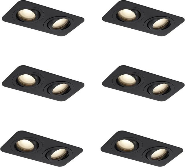 QAZQA AlberTo Set mit 6 abgerundeten Einbaustrahlern in Schwarz, GU10, schwenkbar und neigbar, IP44, Durchmesser: 50 mm - Bild 1