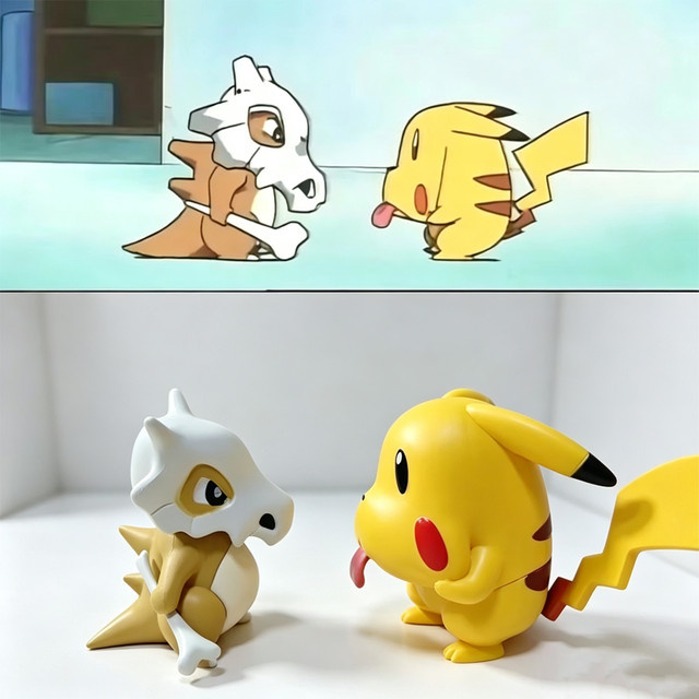 FUNISM Pokémon Cubone Pikachu Figurenset, Klassische Anime-Szene Statue, Q-Version, Gelb, Kunststoff - Bild 1