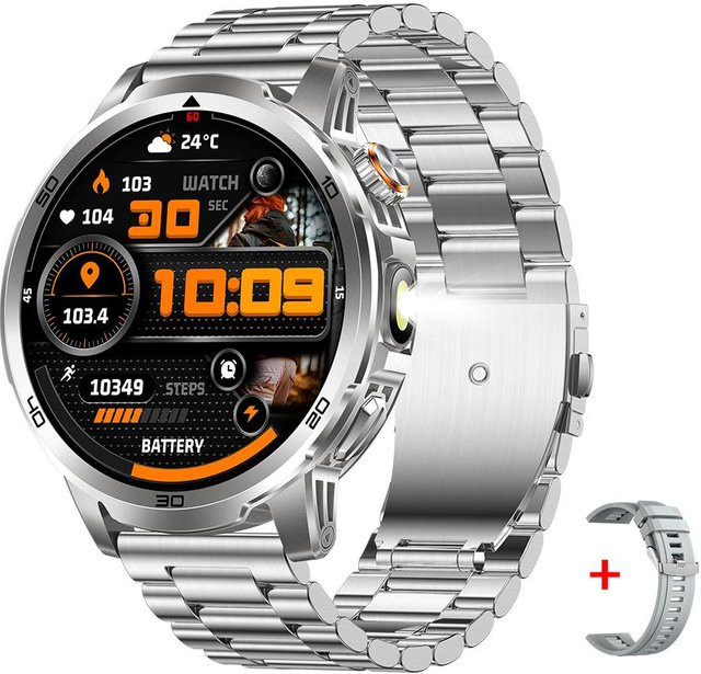 MEVADEN Smartwatch für Herren mit 1,85 Zoll Display, Bluetooth Anruffunktion, Herzfrequenzmesser, SpO2 und Fitness Tracker, Silber - Bild 1