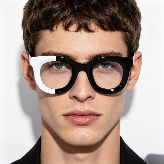 BETSION Lesebrille, quadratisch, Acetat, Vollrand, schwarz-weiß, Unisex - Bild 1