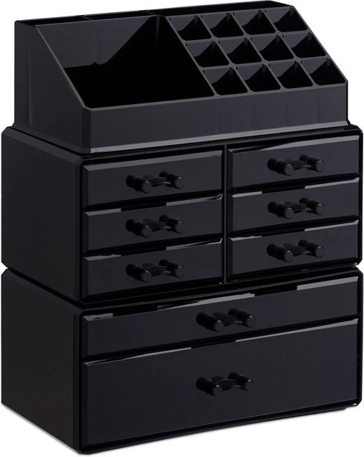 Relaxdays Make Up Organizer aus Acryl mit 8 Schubladen in Schwarz und Gold, B/T/H: 30 x 24 x 14 cm - Bild 1