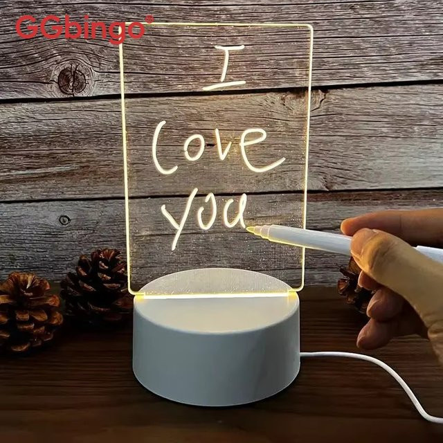 GGbingo LED-Nachrichtentafel Nachtlicht mit Stift, USB-wiederaufladbare kreative Notiztafel in Weiß mit warmweißem Licht für die Kinderzimmerdekoration - Bild 1