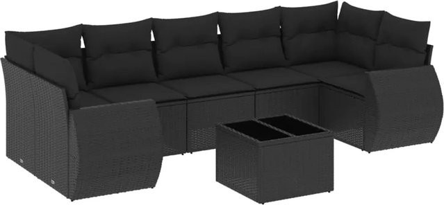 vidaXL 8-tlg Garten-Sofagarnitur in L-Form aus schwarzem Poly-Rattan mit Kissen und pulverbeschichtetem Stahlgestell - Bild 1