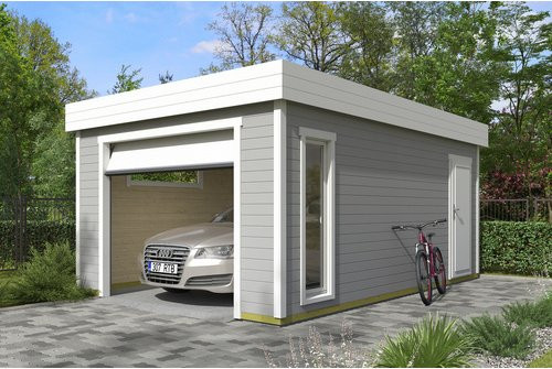 Blockgarage Lasita Maja Bahamas in Grau mit Sektionaltor B: 820 cm - Bild 1