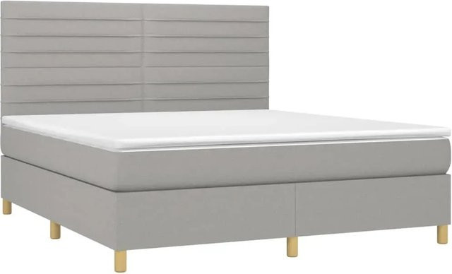 vidaXL Boxspringbett mit Matratze in Hellgrau, Hybridbett mit LED-Unterbettbeleuchtung und USB-Ladeport, B/T/H: 160 x 200 x 118 cm - Bild 1