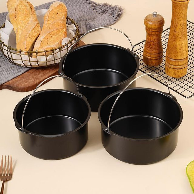 Runde Backform aus Carbonstahl mit Griff, Antihaftbeschichtung, Schwarz, für Heißluftfritteuse und Ofen - Bild 1