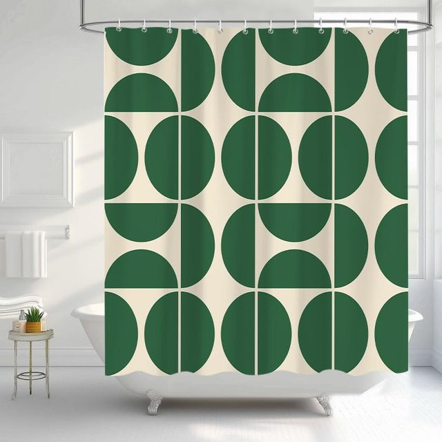 Dai Jiaochuan Duschvorhang Mid-Century Modern in Grün mit abstraktem geometrischem Muster, wasserdicht und schimmelresistent, inklusive 12 Haken, B: 165 cm, H: 190 cm - Bild 1