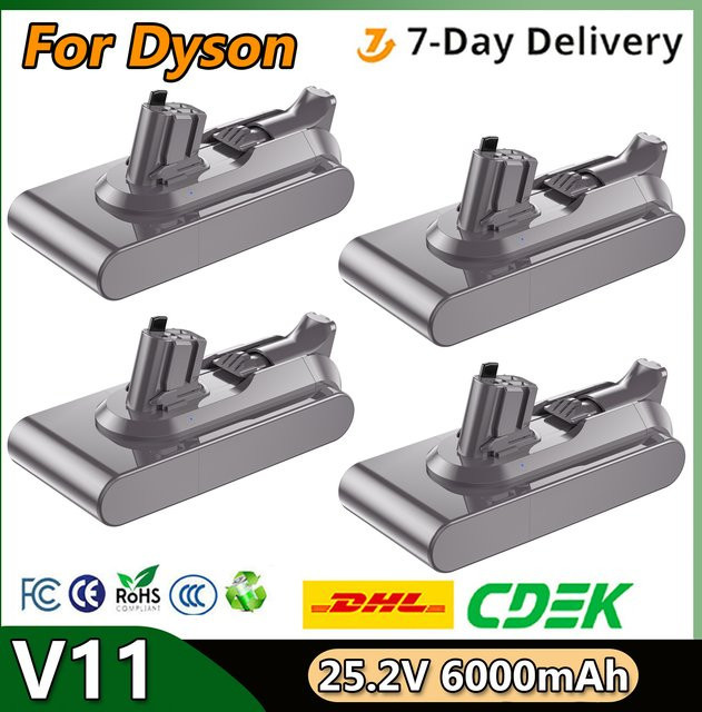 Turpow Ersatzakku für Dyson V11 Serie, 6000 mAh, 25,2 V, Clip-Typ, Grau - Bild 1