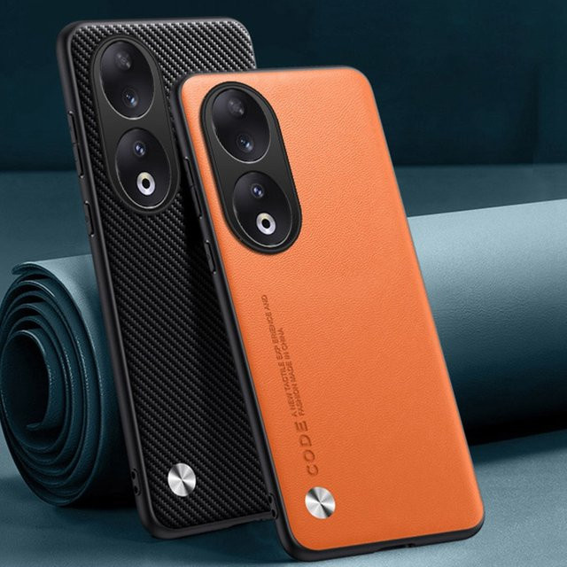 Luxus PU Leder Schutzhülle für Honor 90, Honor 70 und Honor 50 in Weiß und Orange - Bild 1