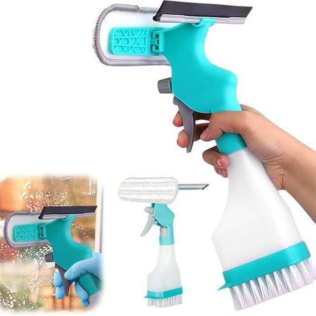 Untior 4-in-1 Fensterreiniger mit Wischer, Schaber, Bürste und Sprühflasche für Glas - Bild 1