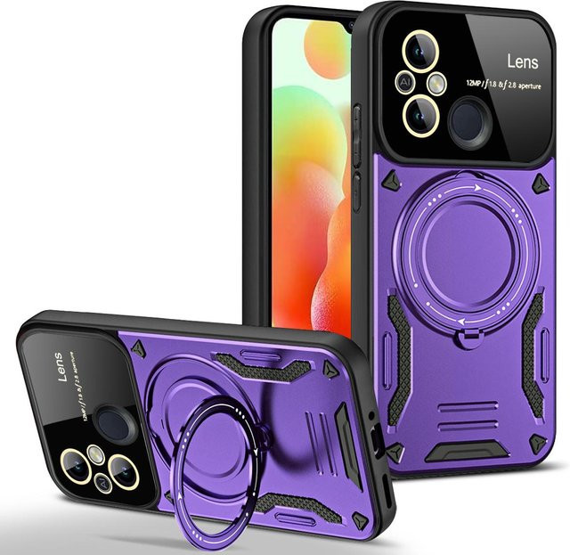 Stoßfeste Panzerhülle mit Ringhalter und MagSafe für Xiaomi Redmi 12C in Violett - Bild 1