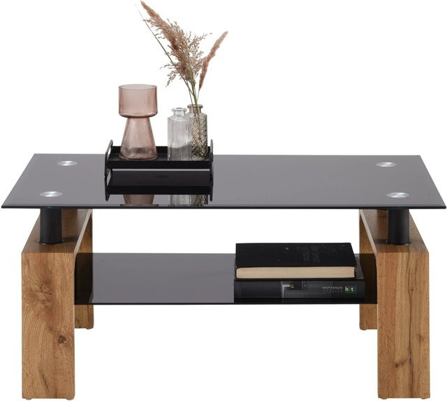 Mömax Couchtisch Intro in Schwarz und Eichefarben mit Glasplatte und Holzdesign - Bild 1