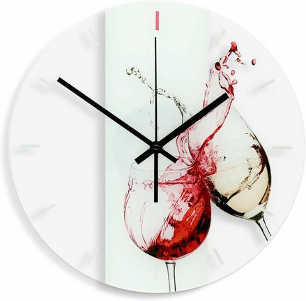 K&L Wall Art Wanduhr Weingläser Glas rund, Durchmesser: 30 cm, transparent/weiß - Bild 1