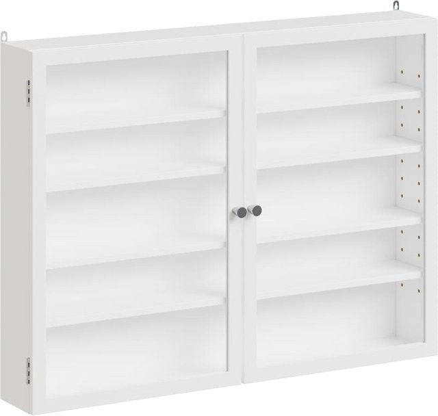 SoBuy Wandschrank Vitrinenschrank mit Glastüren in Weiß, Modernes Design, B/H/T: 80 x 60 x 12,2 cm - Bild 1