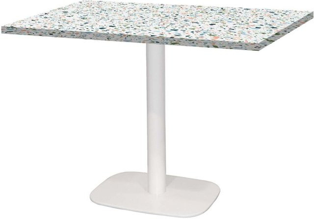 RestooTab Tisch Round rechteckig in Weiß und Terrazzo-Optik mit Holz- und Steindekor, B: 70 cm, T: 120 cm, H: 75 cm - Bild 1