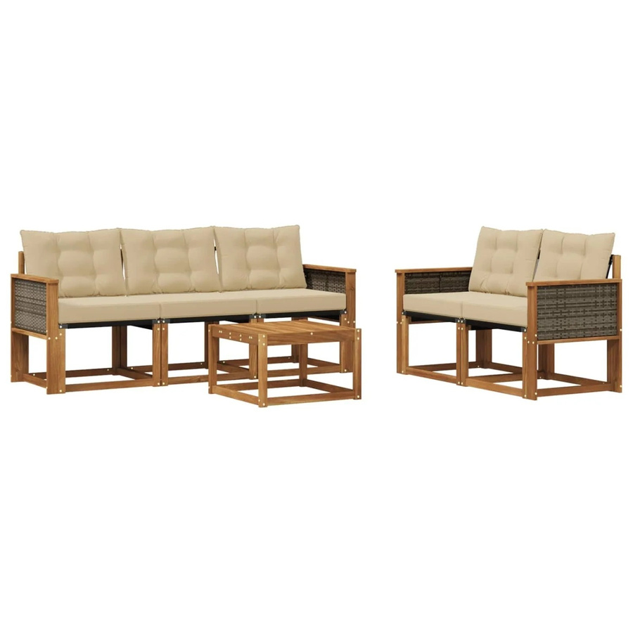 vidaXL Outdoor-Sofagarnitur aus Akazienholz mit Textilene und Kissen in Natur-Beige - Bild 2