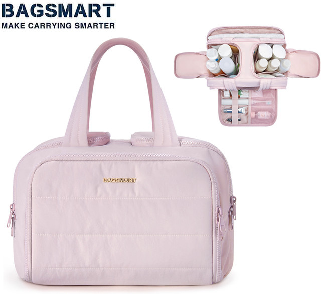BAGSMART Kosmetiktasche für Damen als Reise-Kulturbeutel und Organizer in Beige oder Pink - Bild 1
