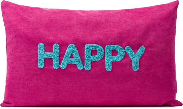 Kissenhülle HAPPY von Gozze in Pink und Türkis, rechteckig, aus Polyester - Bild 1