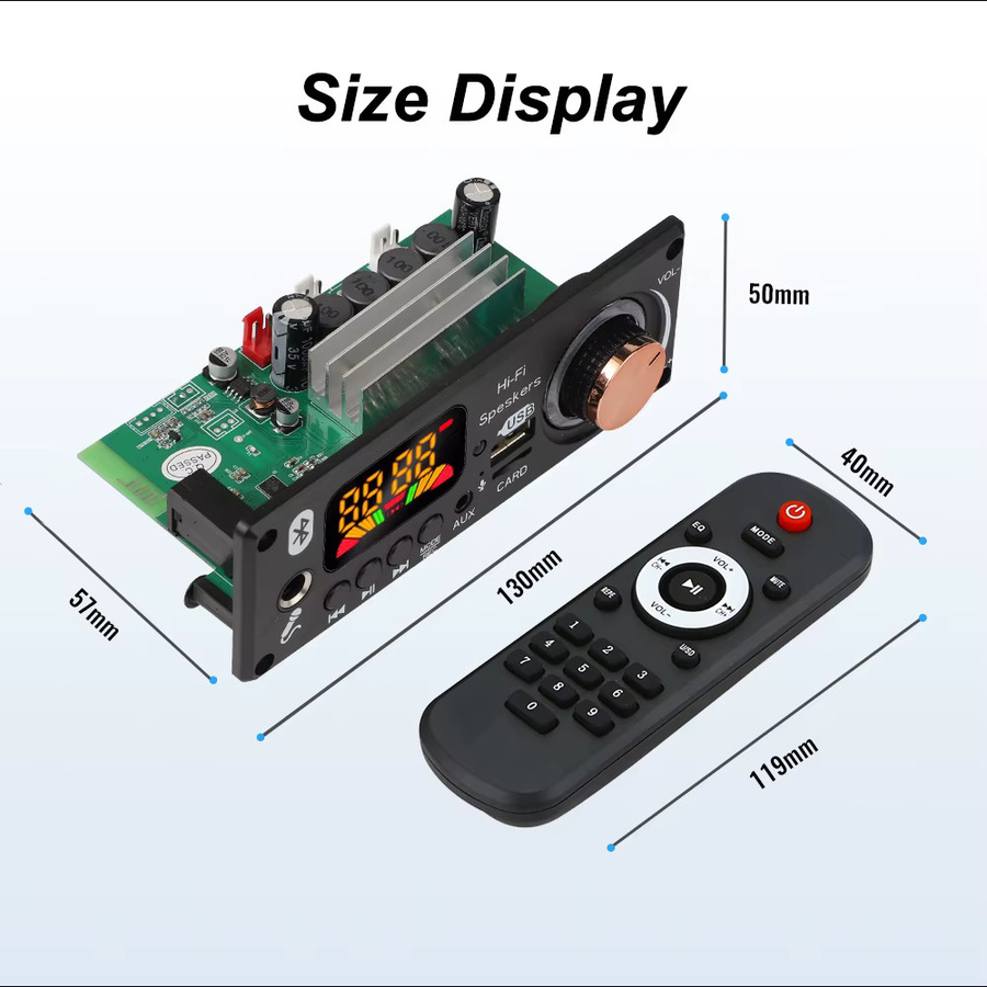 Kebidu Bluetooth 5.1 MP3 Decoder Board mit 160 W Verstärker, FM Radio, USB, TF und Mikrofon-Eingang, Schwarz - Bild 5