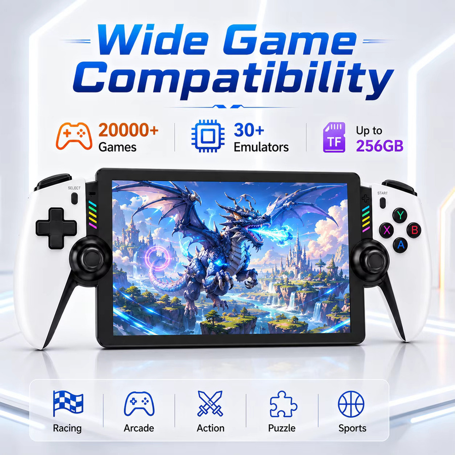 Retro Handheld-Spielkonsole M28 in Weiß mit 256GB Speicher, 7,1 Zoll IPS-Bildschirm und 20000 Spielen - Bild 2