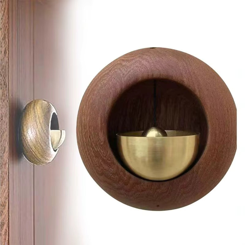 SXH Runde Magnetische Türklingel aus Schwarznussholz in Braun als Hängendes Windspiel und Dekoration - Bild 3