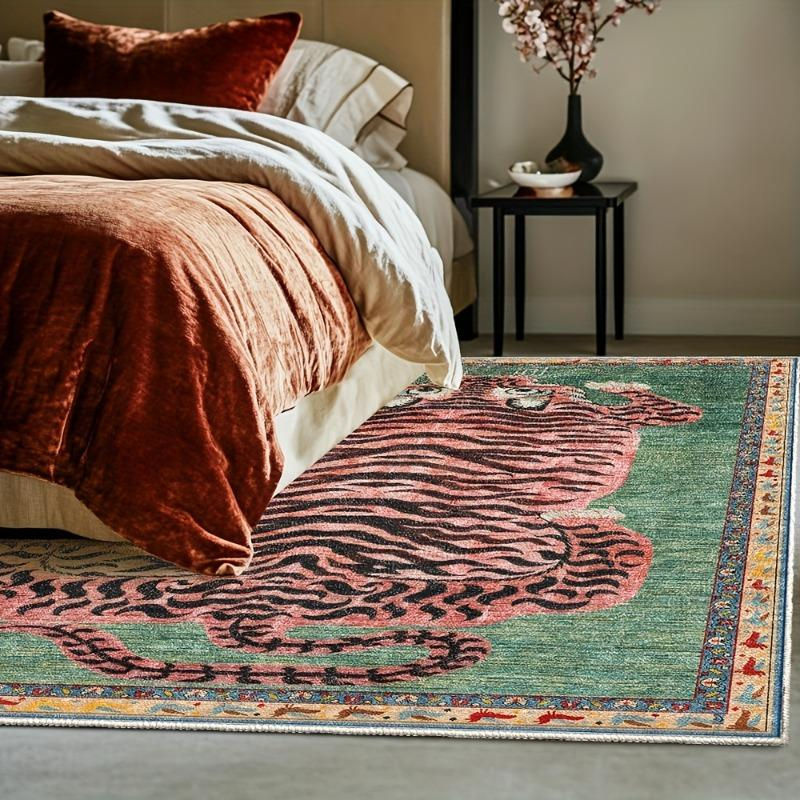 Waschbarer Teppichboden mit Tibetischem Tiger Motiv in Multicolour, Ethnisch und Modern, B/T: 120 x 160 cm - Bild 3