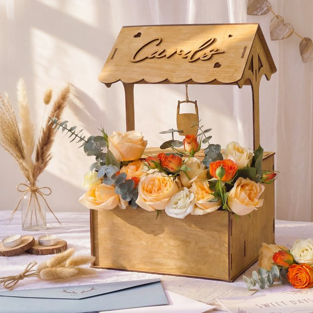 OurWarm Kartenbox aus Holz in Braun für Hochzeiten, Geburtstage und Empfänge - Bild 1