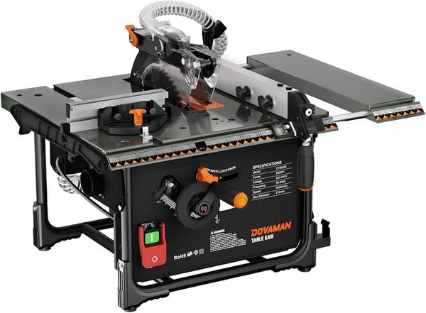 DOVAMAN Tischkreissäge mit 2000 W, 216 mm Sägeblatt, ausziehbarem Tisch und 60 mm Schnitttiefe für Gehrungsschnitte von 0–45 Grad